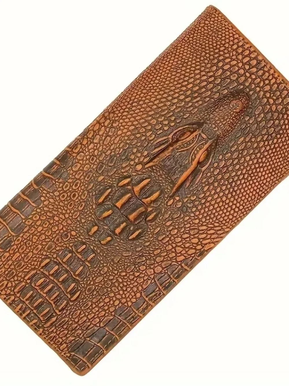 Men's Croc-Embossed Leather Long Wallet / Card Holder - Brown
